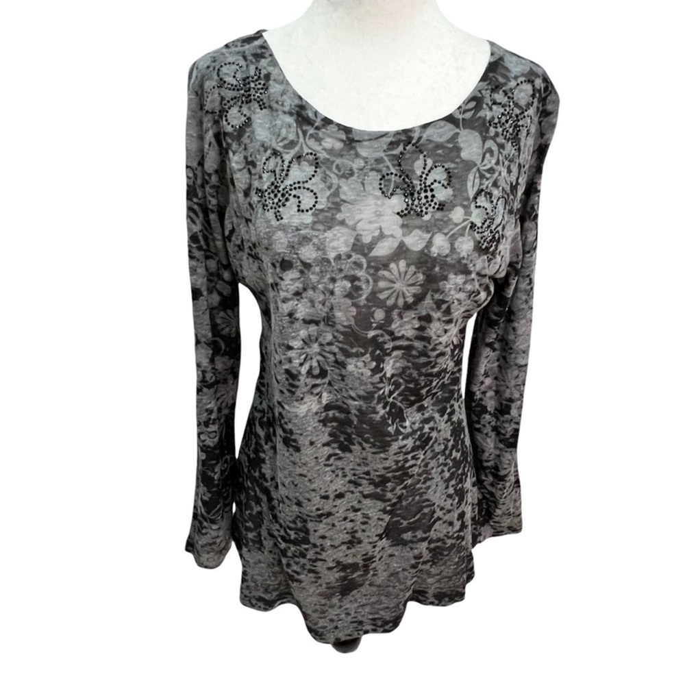 𝅺nally & Milly🖤Grey Long Sleeve T-Shirt Top Fleur-de-lis Detail Size L